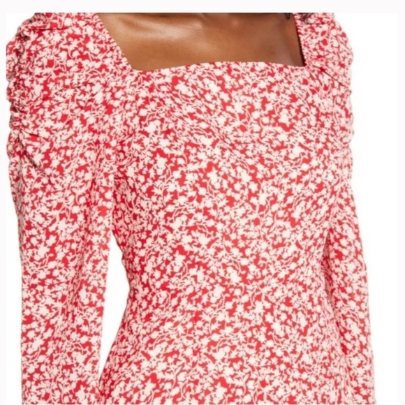 Leith Puff Sleeve Long Sleeve Red Floral Minidress - Picture 2 of 10